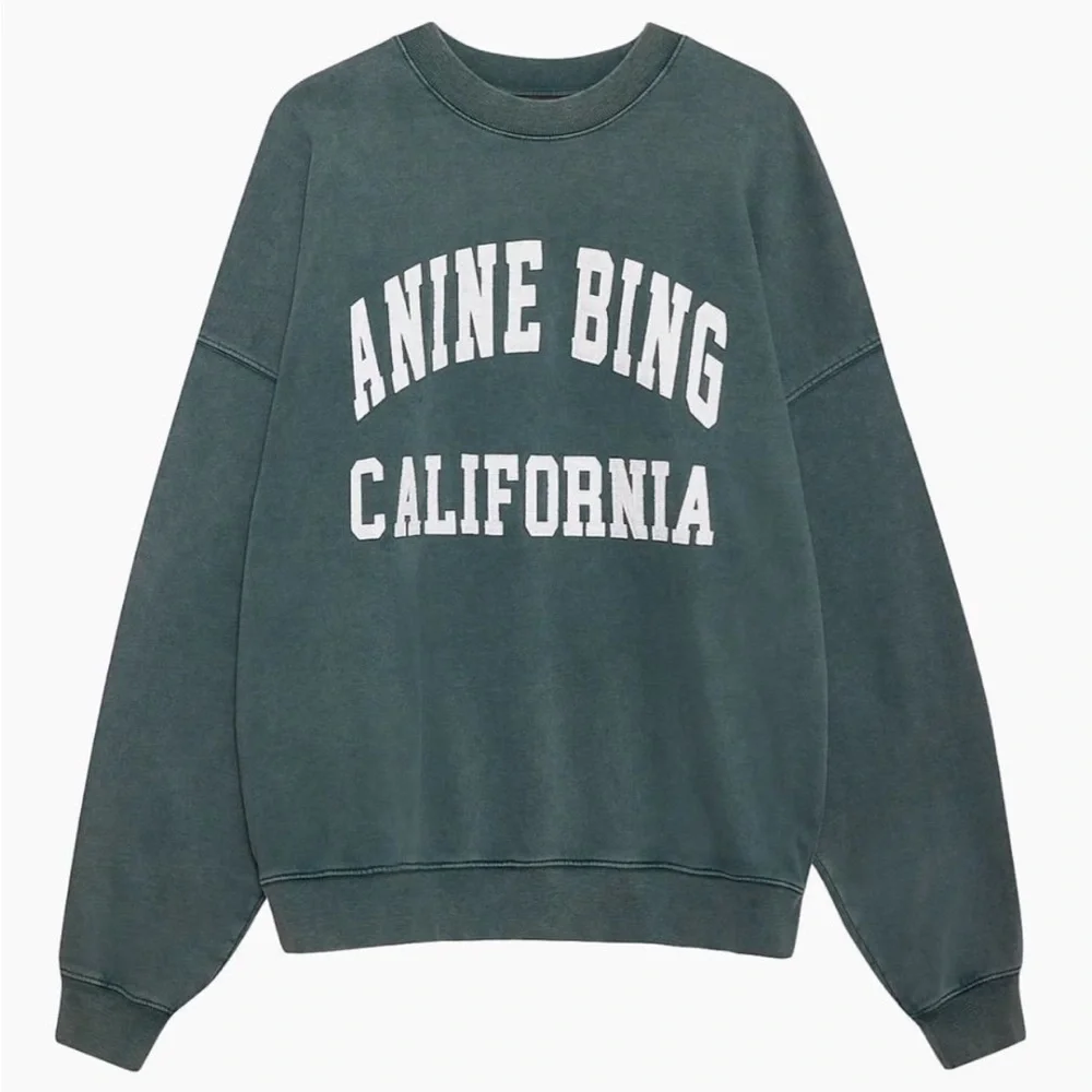 ANINE BING Oversized Crew Miles Sweatshirt Washed Sage Green Size Medium - Picture 2 of 7